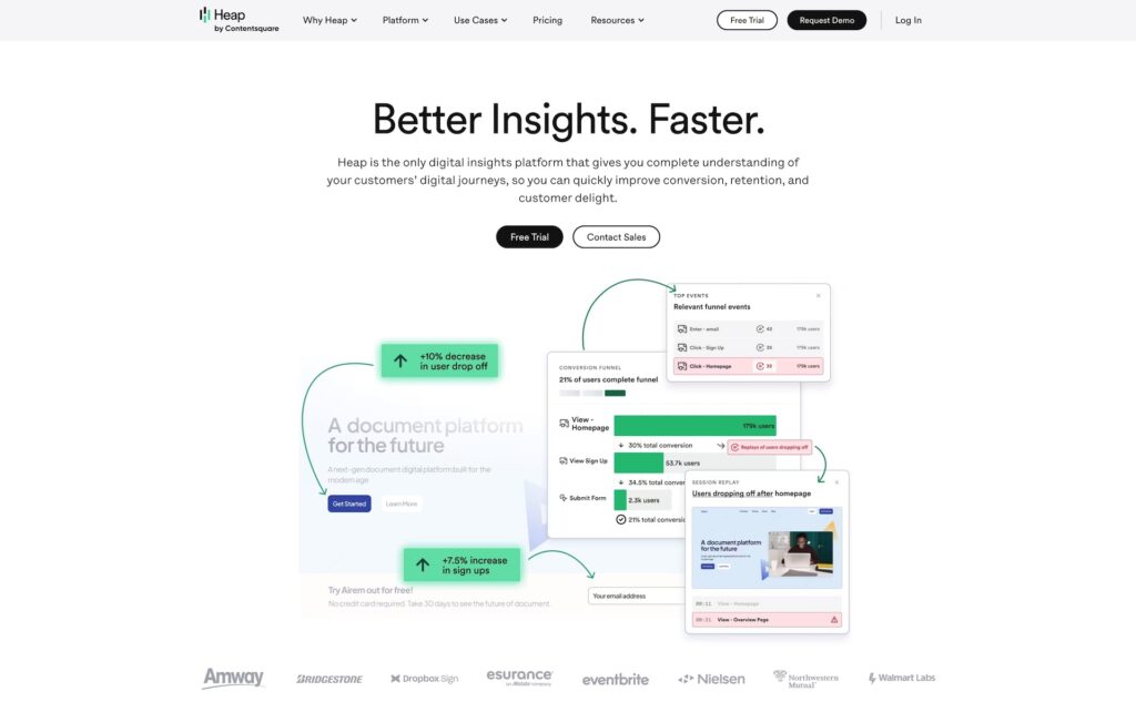 heap analytics homepage